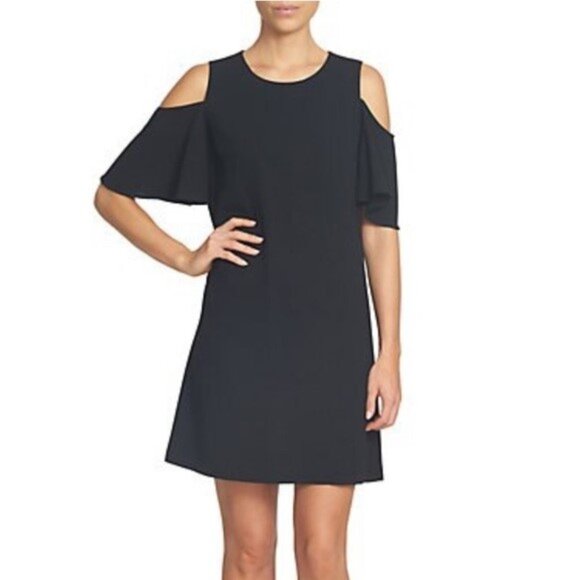 CeCe Moss Crepe Cold Shoulder Shift Dress - Picture 1 of 5